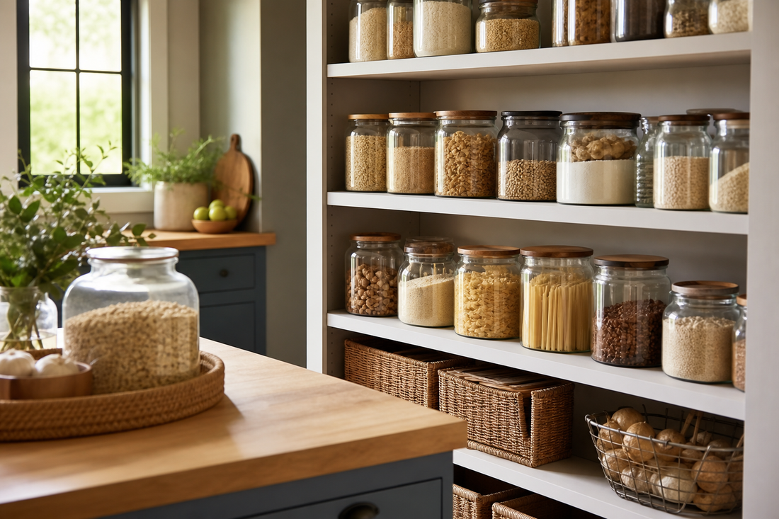 Unbranded orderly inspection setup featuring practical dry-goods storage