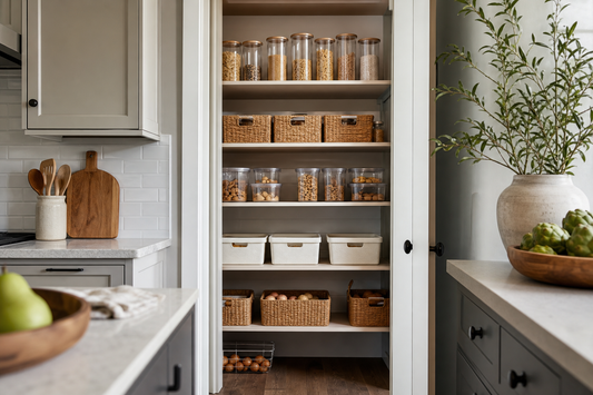 Unbranded practical sequence scene featuring practical pantry organization