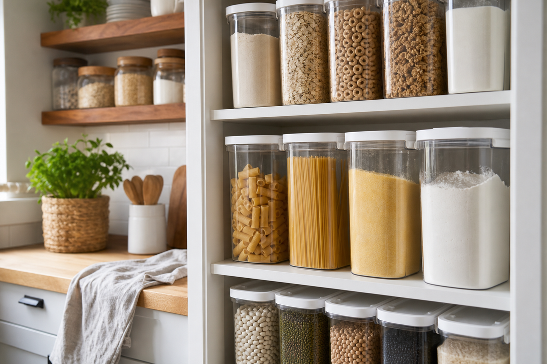 Unbranded repeatable routine scene featuring practical dry-goods storage