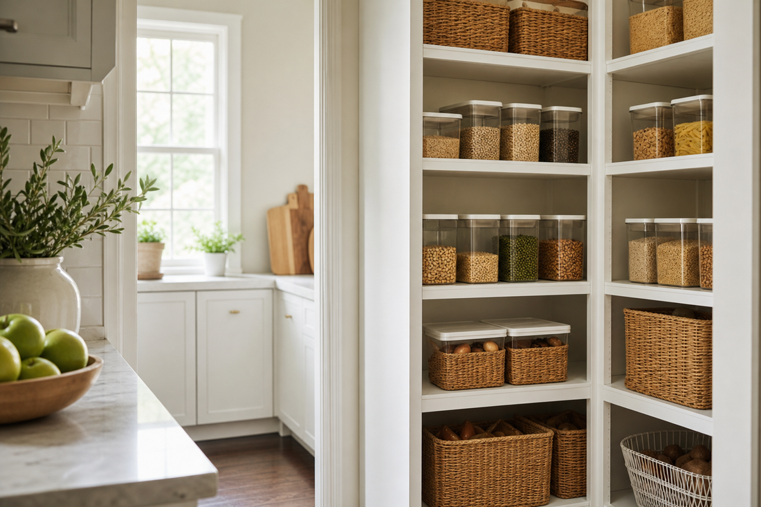 Unbranded practical sequence scene featuring household storage routines