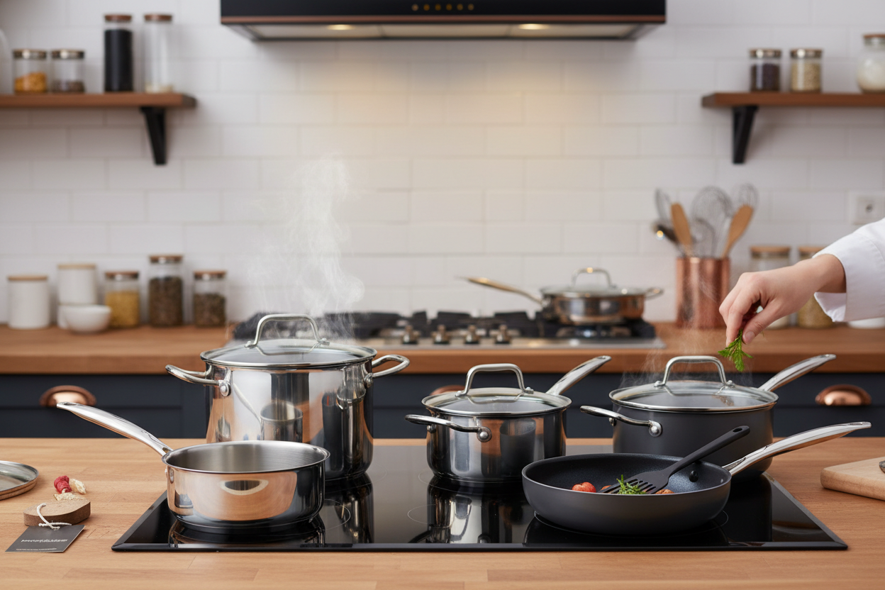 Premium cookware collection - pots, pans, and cooking essentials