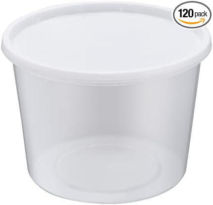 64oz [120 set] Heavy Duty Plastic Deli Container | BPA-Free Food Storage with Airtight Leak‑Proof Lids | Microwave, Freezer & Dishwasher Safe – Stackable, Bulk Reusable Soup & Meal Prep Tub by ProTakeOut
