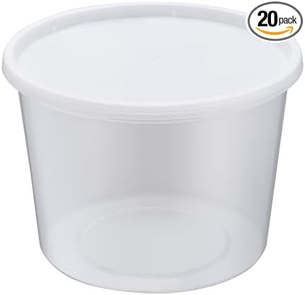 64oz [20 set] Heavy Duty Plastic Deli Container | BPA-Free Food Storage with Airtight Leak‑Proof Lids | Microwave, Freezer & Dishwasher Safe – Stackable, Bulk Reusable Soup & Meal Prep Tub by ProTakeOut