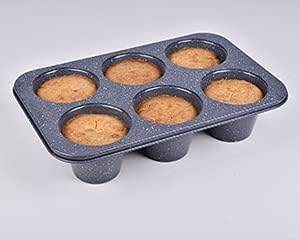 Monfish Jumbo Deep Muffin pan 6 cup large cupcake pan gray granite finish Carbon steel muffin tin 3.5x3inch cup (deep 6 cup) - Image 7