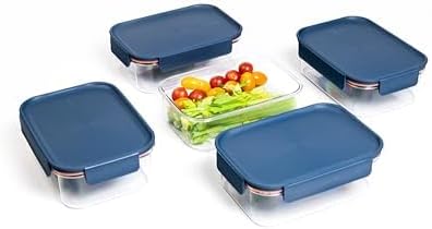 LocknLock Tritan Plastic Bisfree Modular Plus Food Storage Container Set, Lunch, Meal Prep, Stackable, BPA-Free, Leakproof, Freezer-Safe, 10 Pieces, 5 Boxes and 5 Lids, Navy, 910ml - Image 2