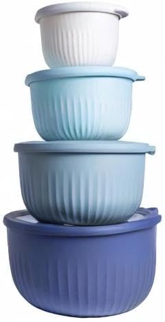 COOK WITH COLOR Prep Bowls with Lids- Wide and Deep Nesting Plastic Small Mixing Bowl Set with Lids, 8 Piece Set - Deep Bowls, Blue - Image 10