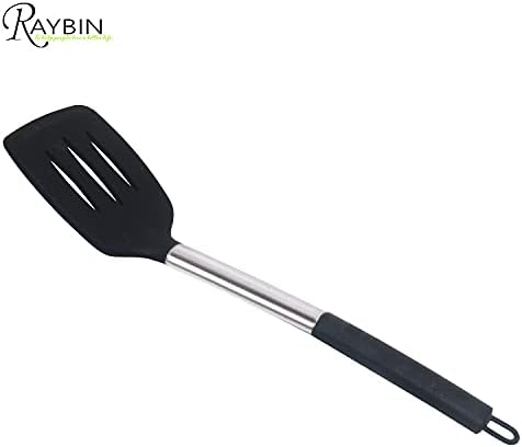 Silicone Kitchen Utensil Set, 8 pcs Kitchen Cooking Utensils Set, Heat Resistant Non-Stick Silicone Cookware with Stainless Steel Handle, Spatula Spoon Turner Tongs(Black) - Image 4