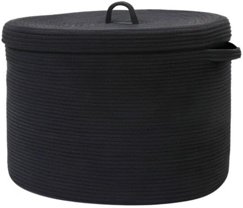 20x15 Inch Extra Large Round Cotton Rope Storage Basket with Lid, Decorative Woven Bin with Cover for Living Room Bedroom Closet, Black - Image 10