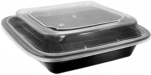 12 oz. Rectangular Microwaveable Black Plastic Disposable Food Storage Containers with Lids - BPA Free (Pack of 50 Sets) - Image 7