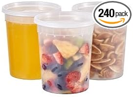 Jaluxing 32oz Plastic Deli Containers, 240 Sets - Leakproof, Stackable, BPA Free, Microwavable, Freezer Safe by JALUXING