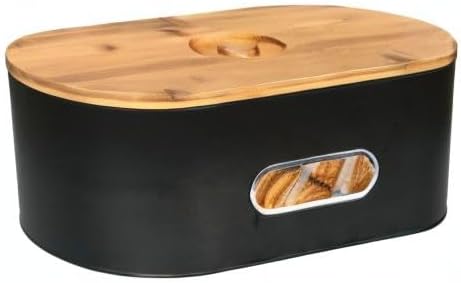 SOTECH Breadbox Bin with Bamboo Lid&Window Modern Metal Box Bread Storage Container for Kitchen Counter Vintage Kitchen Black bread box - Image 9