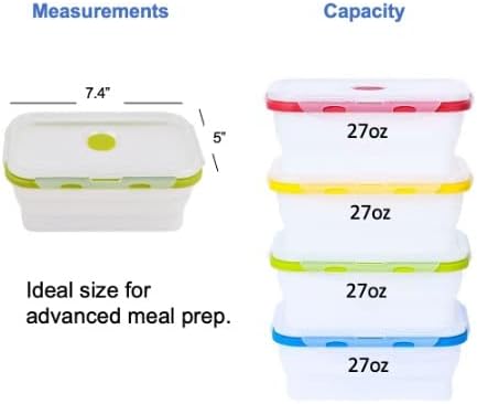 Collapsible Food Storage Containers, 4 Piece, 27 oz | Silicone, Airtight Lids, Space-Saving, Reusable Meal Prep, Microwave, Freezer & Dishwasher Safe - Image 3