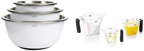 OXO Good Grips 3-Piece Stainless Steel Mixing Bowl Set (White) and OXO Good Grips 3-Piece Angled Measuring Cup Set (Black) by Unknown