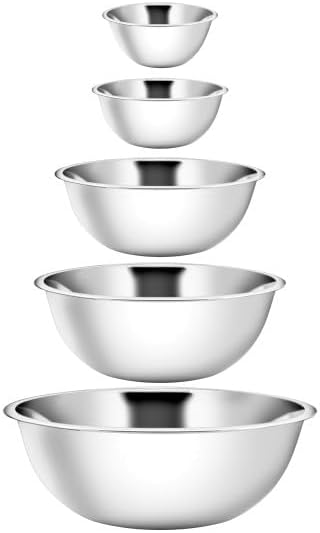 YBM HOME Stainless Steel Mixing Bowls Set of 5 – Nested Kitchen Prep Bowls for Baking, Cooking, Dough Mixing & Salad Serving (0.75, 1.5, 3, 5, 8 Quart Bowls Included) by YBMHome