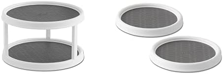 Copco Non-Skid Pantry Cabinet Lazy Susan Turntable, 9-Inch, White/Gray 2 & Non-Skid 2 Tier Turntable, 12-Inch, White/Gray by Unknown