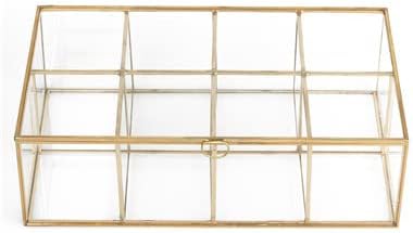 NCYP Glass Tea Bags Organizer with Lid, 8 Compartments Teabag Container, Indoor Counter Top Brass Display Case, 12" x 7.1" x 3.7" Teabag Storage Box, Gold Decor (Glass Box Only) - Image 4