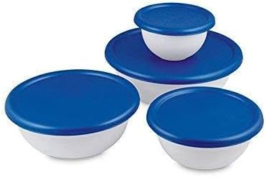 Sterilite 8-Piece Covered Bowl Set 4 Plastic Bowls Ranging in Size w/ 4 Lids, Food Storage, Dishwasher and Microwave Safe, White and Teal Lid, 12-Pack by Sterilite