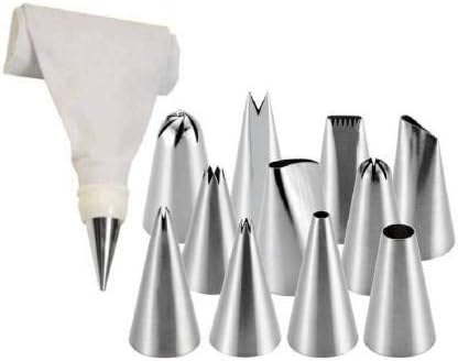 12Pcs Stainless Steel Cake Decorating Set with Frosting Icing and Piping Bag & Coupler Cupcake Muffin Decor Baking Tool Reusable & Washable (Multicolor) - Image 2