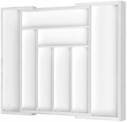 Pipishell Bamboo Expandable Drawer Organizer for Utensils Holder, Adjustable Cutlery Tray, Wood Drawer Dividers Organizer for Silverware, Flatware, Knives in Kitchen, Bedroom, Living Room (White) - Image 9
