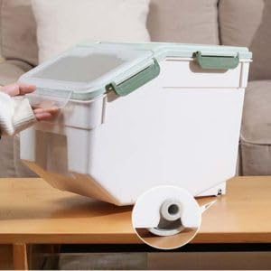 2 Pack Large Flour Storage Container 50 lb Airtight Rice Storage Container with Lid, Wheels, Measuring Cup, Scoop, Plastic Flour Sugar Bin Organizer for Grain Cereal, Rice Dispenser (Green) - Image 3