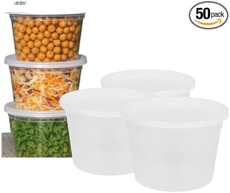 Reusable Plastic BPA-Free Food Storage Deli Container Leak‑Proof | 16oz, 50 set, Heavy Duty, Microwave, Freezer & Dishwasher Safe, Stackable by ProTakeOut