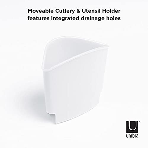 Umbra Sinkin Dish Drying Rack, in Sink or Countertop Drainer, White/Nickel | Removable utensil holder, non slip rubber feet, fits standard sizes, coated wire and plastic - Image 5