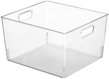 mDesign Large Modern Stackable Plastic Storage Organizer Bin Basket with Handles for Bathroom Vanity Organization - Shelf, Cubby, Cabinet, or Closet Organizing Decor - Ligne Collection, 8 Pack - Clear by mDesign