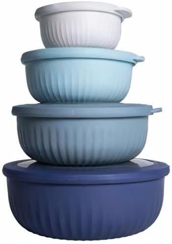 COOK WITH COLOR Prep Bowls with Lids- Wide and Deep Nesting Plastic Small Mixing Bowl Set with Lids, 8 Piece Set - Wide Bowls, Blue - Image 9