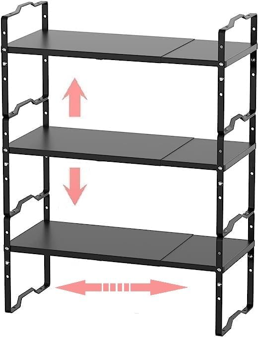 Jojocross Expandable Shelf for Cabinet Organizer Adjustable Stackable Spice Rack at Kitchen and Bathroom More, Counter Countertop Cupboard Organization Pantry Storage(MEDIUM/3PACKS/BLACK) by JOJOCROSSHIGHQUALITYLIFE