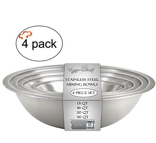 Tiger Chef Large Stainless Steel Standard Weight Mixing Bowls Set, Mirror Finish - Set Includes 13, 16, 20, and 30 Quart. - Image 3