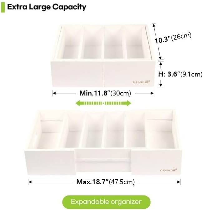 CLEANCLUE Expandable Kitchen Cabinet Organizer for Food Storage Container Lids, Bamboo Drawer Caddy Adjustable Dividers, Box for Kitchen Storage and Organization, Lids Organizer for Cabinet (White) - Image 2