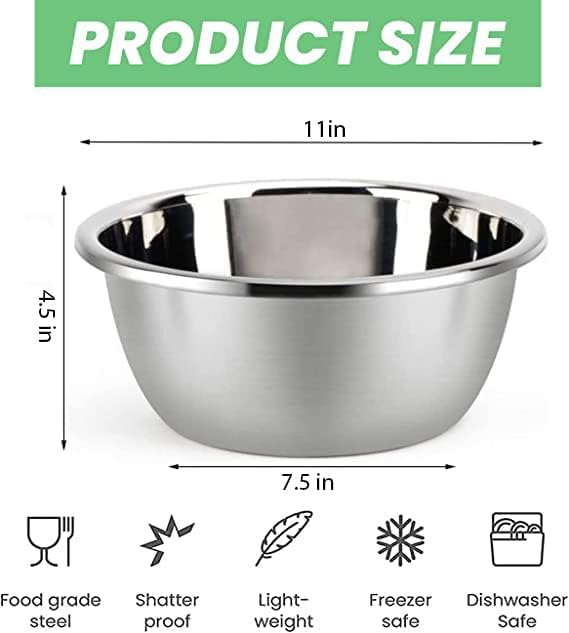 meleg otthon Stainless Steel Mixing Bowls, 5.8QT Salad Bowl, Metal Bowls with Water Filter Basin, Stainless Steel Basin, Heavy Duty Deeper Edge Mirror Finish Dishwasher Safe Bowl (L) - Image 2