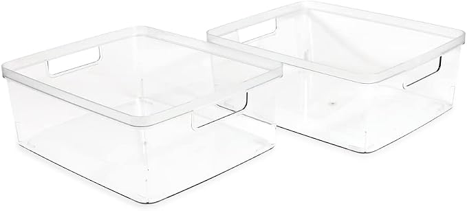 Isaac Jacobs 2-Pack Large Clear Storage Bins (11.5” L x 14” W x 5.5” H) | Cutout Handles, Plastic Organizer for Home, Office, Kitchen, Fridge/Freezer, Bathroom, BPA Free, Food Safe (Large) - Image 2