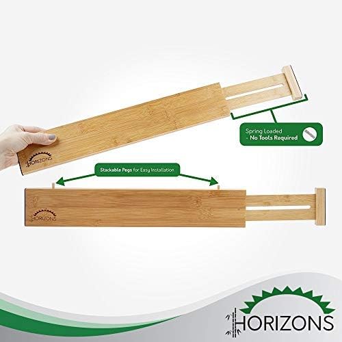 Bamboo Drawer Dividers (Set of 6) - Kitchen Drawer Organizers - Spring Adjustable, Expandable & Stackable Deep Drawers Organizer - Best for Kitchen Utensils, Silverware, Desk, Clothes Dresser Divider - Image 3