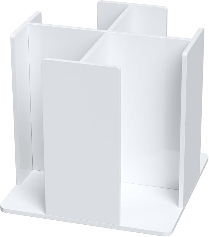 KOTEMON Cup and Lid Holder, 4 Compartment, Square | Rotating Coffee Cup Dispenser Lid Carousel for Restaurant, Buffet, Coffee Station, Bar, Countertop, White Acrylic by KOTEMON