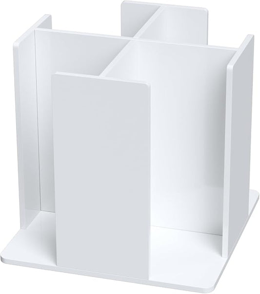 KOTEMON Cup and Lid Holder, 4 Compartment, Square | Rotating Coffee Cup Dispenser Lid Carousel for Restaurant, Buffet, Coffee Station, Bar, Countertop, White Acrylic by KOTEMON