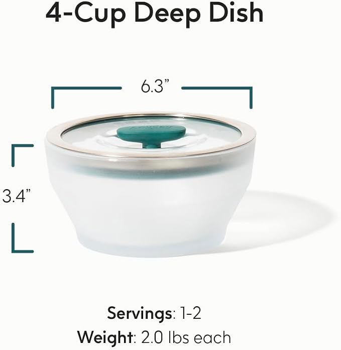Anyday 4-Cup Microwave Cookware & Glass Container with Vented Lid (Kale) | Glass Lid, Plastic-Free Deep Food Storage, Stackable Airtight Steamer, Microwave-Safe Reheating, Steaming Vegetables & Rice - Image 2