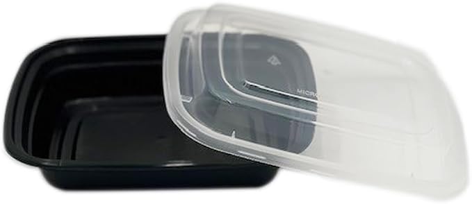 8oz Food Prep Containers with Black Base and Clear Lids - Rectangular & 1" Depth Microwavable Disposable Freezer-Safe BPA-Free Plastic Meal Storage, Combo Pack (50) - Image 2