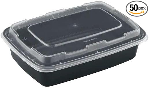 Meal Prep Containers [50 Pack] Rectangular Food Storage Containers with Lids, Bento Box, BPA Free, Stackable, Microwave/Dishwasher/Freezer Safe To Go Food Containers for Meal Prep (38 oz) by ProTakeOut