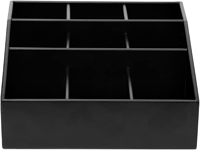 Restaurantware-11.75 x 5.5 Inch Coffee Condiment Organizer, 1 Square Creamer Organizer - 9 Compartments, Break-Resistant, Black Bamboo Coffee Accessory Caddy, Won't Chip, For Sugar Packets & Creamers - Image 10