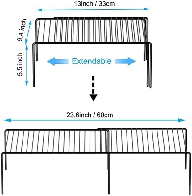 Kitchen Cabinet Expandable Shelf Organizers Set of 6, Adjustable Metal Wire Pantry Storage Shelves, Plate Dish Organizer Rack for Cabinets, Cupboard, Counter, Freezer, Countertop, Black - Image 3