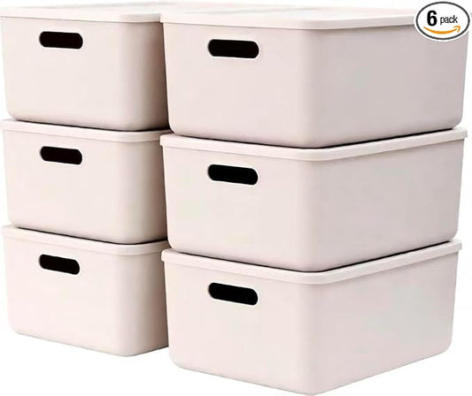 Set Of 6 Plastic Storage Bins, 11.5×8×4.7 Inch Versatile Kitchen Pantry Organization and Storage,for Plastic Storage Container Under Bed,Under Sink Bathroom Organizer (Light gray, 6M) by Amyup