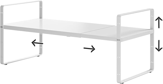 Expandable Cabinet Shelf Organizer, 16.5"~27''L, White | Stackable, Adjustable Height, For Cabinet, Countertop, Pantry & Cupboard, Spice Rack, 10.2" W x 9.6" H by jkxoo