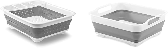 madesmart Collapsible Dish Rack Collapsible Wash Basin, Grey & White, All-in-One Solution for Kitchen Cleaning & Storage Needs by madesmart%C2%AE