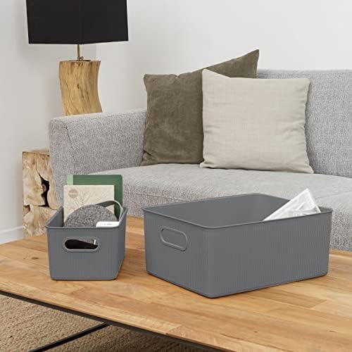 Superio Ribbed Collection - Decorative Plastic Basket Open Home Storage Bins Organizer, Grey (Set of 3) 1 Large, 2 Medium - Container Boxes for Organizing Closet Storage Bins for Shelves Drawer Shelf - Image 4