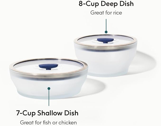 Anyday 4-Pc Microwave Cookware Set with Glass Lids (Blueberry) | Large, Food Storage, Plastic-Free Containers, Stackable Steamer with Vented Lid, Microwave-Safe, Steaming Vegetables, Rice - Image 2