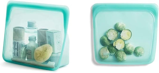 Stasher Reusable Silicone Storage Bags, Food Storage Containers, Microwave and Dishwasher Safe, Leak-free, Stand Up - Mid (Aqua) and Sandwich (Aqua) by Stasher