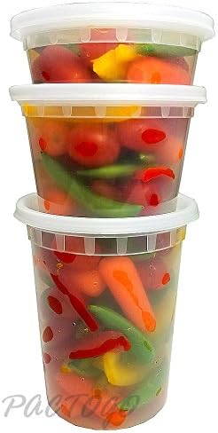PCM 8 16 32 oz. Round Plastic Deli Soup Containers w/Lids Microwavable BPA Free (Pack of 24 Sets Each) - Image 2