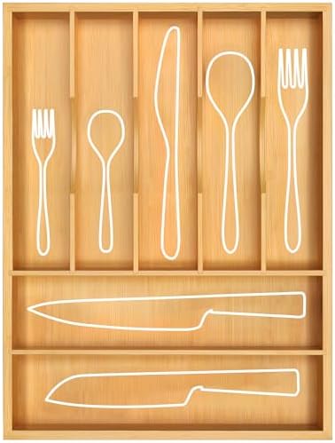 ROYAL CRAFT WOOD Luxury Bamboo Kitchen Drawer Organizer - Silverware Organizer - Utensil Holder and Cutlery Tray with Grooved Drawer Dividers for Flatware and Kitchen Utensils - Image 2