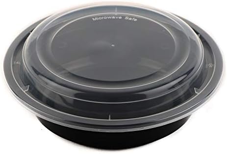 24 oz Plastic Meal Prep Containers with Lids - Round Food Storage Container Microwave Safe - BPA-Free, Stackable, Reusable, Dishwasher, Freezer Safe, Disposable (Black) (100) by EcoQuality